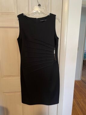 Ivanka Trump Black Sleeveless Pleated Sheath Midi Dress